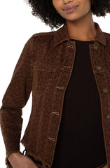 Liverpool Printed Cropped Jacket with Fray Hem LM1140QE3P72