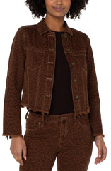 Liverpool Printed Cropped Jacket with Fray Hem LM1140QE3P72