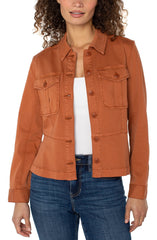 Liverpool LM1A84L12 Trucker Jacket with Peplum Hem in Ginger Spice