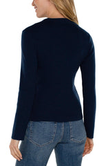 Liverpool Jeans LM8D41SK39 Long Sleeve V-Neck Collared Sweater in Dark Navy