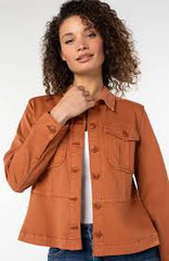 Liverpool LM1A84L12 Trucker Jacket with Peplum Hem in Ginger Spice