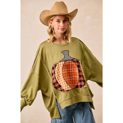 PLAID PUMPKIN PATCHWORK FRENCH TERRY SWEATSHIRT