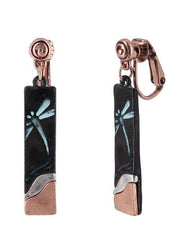 FR5940 Patina Dragonfly Tri-Tone Rectangle Clip Earrings