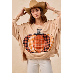 PLAID PUMPKIN PATCHWORK FRENCH TERRY SWEATSHIRT