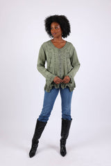 Embroidered Vintage Boho Top Blouse: Earthy Stonewashed