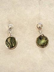 FR2411  Abalone Round Clip Dangle Metal Earrings