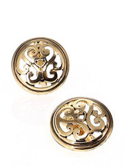 FR7193 Gold Filigree Round Metal Button Clip Earrings