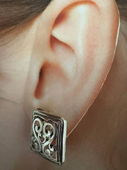 FR5198 Filigree Square Metal Button Clip Earrings