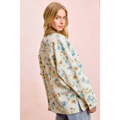 FLOWER PRINTED DENIM JACKET WITH MULTIPLE POCKET