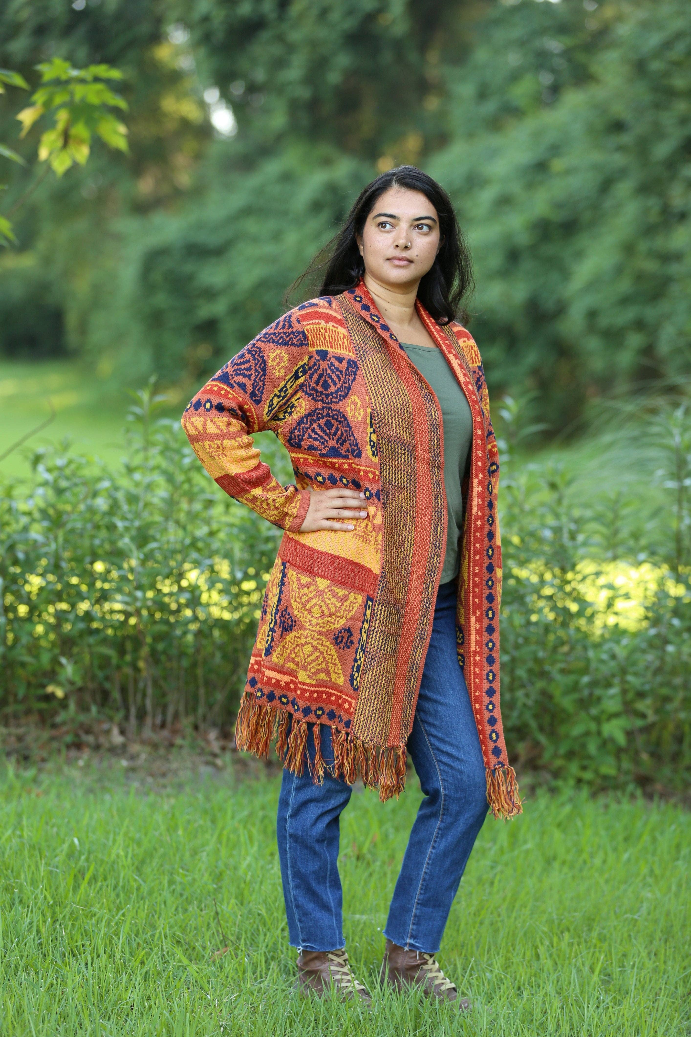 Autumn Radiance Boho Knit Cardigan with Tassels