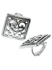 FR5198 Filigree Square Metal Button Clip Earrings