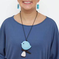 Dusty Blue Robin On A Branch Necklace