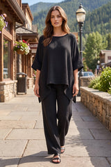 100% Cotton Poncho Style Top + Pull On Pant Set