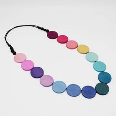 Wood Rainbow Bead Statement Necklace