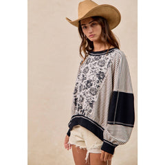 ROSE TWILL AND STRIPE MIX AND MATCH TOP