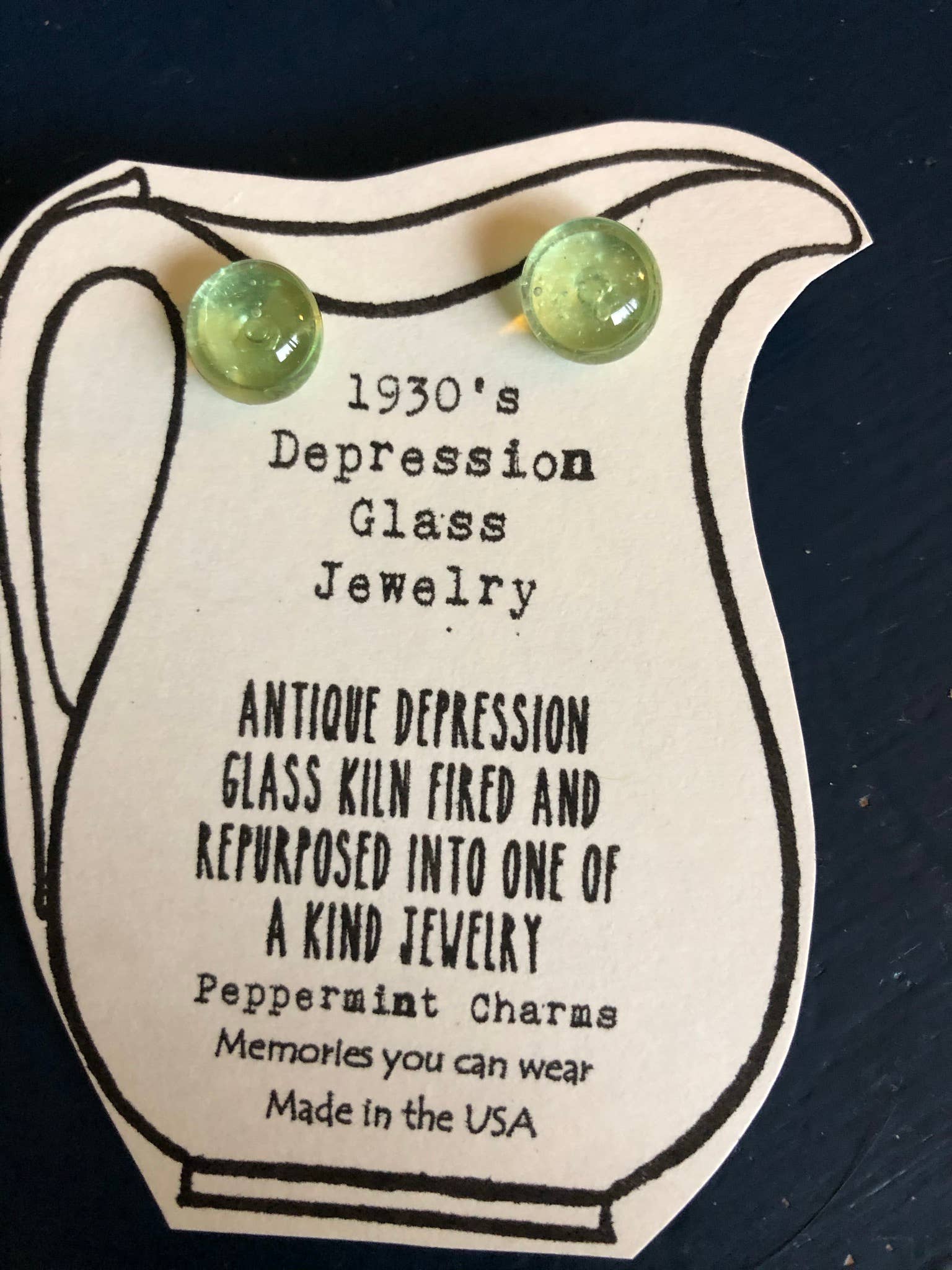 1930’s Green Depression glass sterling silver stud earrings