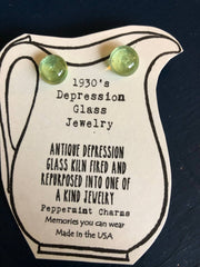 1930’s Green Depression glass sterling silver stud earrings