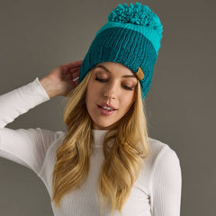 Teal & Dk. Teal Color Block Pom Hat
