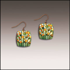 Stained Glass Button Drop Handmade Earrings