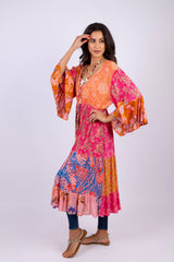 3/4 Bell Sleeve Cover-Up: Rose Meadown Patchwork