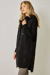 61143 Quilted Puffer Long Hoodie Vest