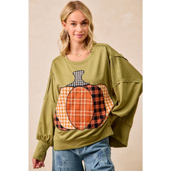 PLAID PUMPKIN PATCHWORK FRENCH TERRY SWEATSHIRT