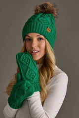 Bright Classic Green Cable Knit Pom Hat