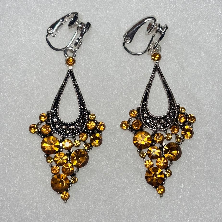 FR7263 Amber Rhinestone Clip-On Chandelier Earrings