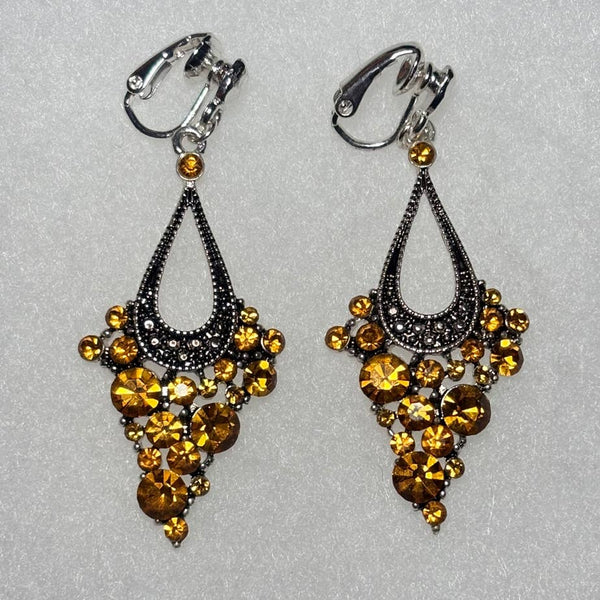 FR7263 Amber Rhinestone Clip-On Chandelier Earrings