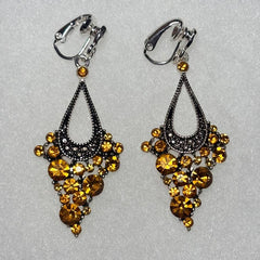 FR7263 Amber Rhinestone Clip-On Chandelier Earrings