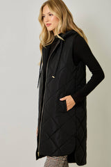 61143 Quilted Puffer Long Hoodie Vest