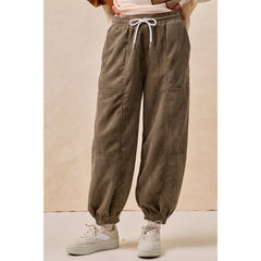 SOLID CORDUROY PANTS WITH DRAWSTRING