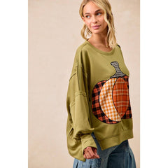 PLAID PUMPKIN PATCHWORK FRENCH TERRY SWEATSHIRT