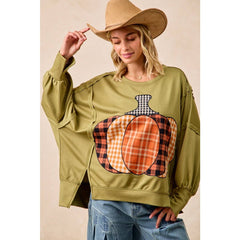 PLAID PUMPKIN PATCHWORK FRENCH TERRY SWEATSHIRT