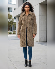 FJ0182: Quilted Sherpa Long Button Jacket