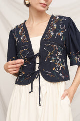 Short Sleeve Embroidered Tie-Front Top