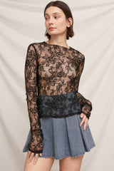 Floral Lace Long Sleeve Mesh Top