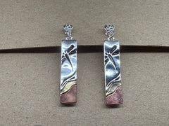 FR4778 Silver Dragonfly Tri-Tone Rectangle Clip Earrings