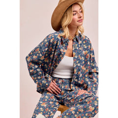 WASHED FLORLA PRINT DENIM JACKET