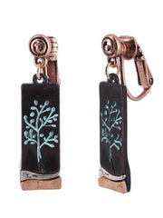 FR5941 Patina Tree of Life Tri-Tone Rectangle Clip Earrings