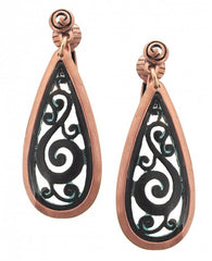 FR2407 Copper_Patina Filigree Metal Teardrop Clip Earrings
