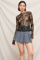 Floral Lace Long Sleeve Mesh Top