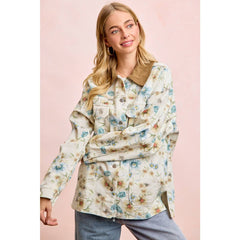 FLOWER PRINTED DENIM JACKET WITH MULTIPLE POCKET