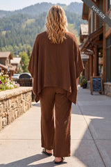 PLUS SIZE 100% Cotton Poncho Style Top + Pull On Pant Set