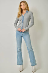 60719 Washed Thermal Button Down Top