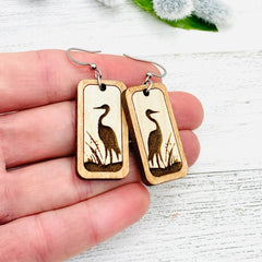 Sandhill Crane wooden earrings