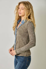 60719 Washed Thermal Button Down Top