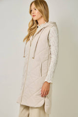 61143 Quilted Puffer Long Hoodie Vest