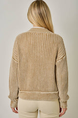 61683 Washed Ribbed Zip-Up Sweater