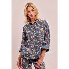 WASHED FLORLA PRINT DENIM JACKET
